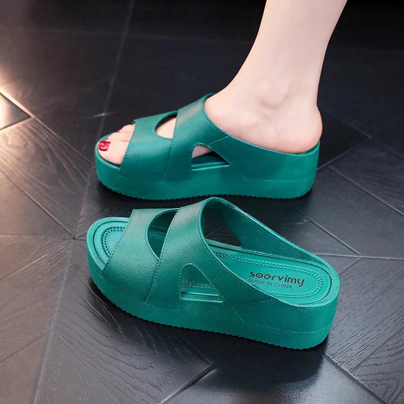 Damen Plateau-Slipper, modische Sandalen mit offenem Zehenbereich, Keilabsatz, lässige Outdoor-Schuhe mit rutschfestem Plateau-Absatz 40 grün von Joom DACH