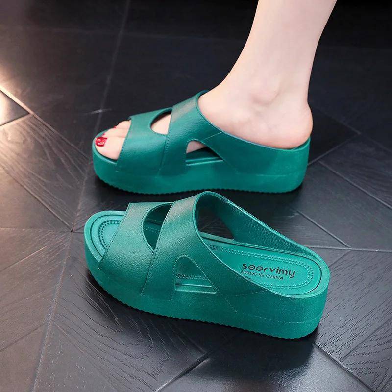 Damen Plateau-Slipper, modische Sandalen mit offenem Zehenbereich, Keilabsatz, lässige Outdoor-Schuhe mit rutschfestem Plateau-Absatz 40 grün von Joom DACH
