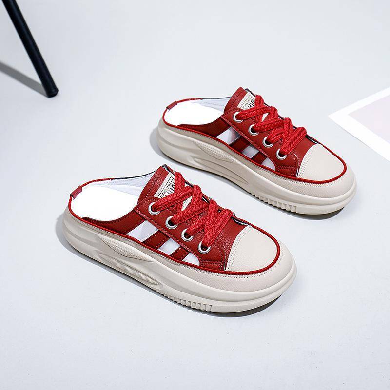 Damen Plateau Slipper Ausgehöhlte Pantoletten Sneakers Sommer Offene Rückseite Atmungsaktive Wanderschuhe Geschlossene Zehenpartie Low Top Loafer für Damen Sommer Clog Hausschuhe 38 rot von Joom DACH