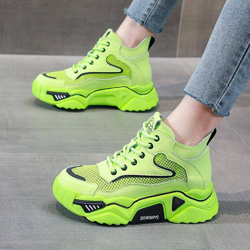 Damen Plateau-Sneaker Echtes Leder Frühling Winter Jugend Mädchen Sneaker 6CM Absätze Wedges Atmungsaktiv Schuhe mit Höhenabsatz 40 grün von Joom DACH