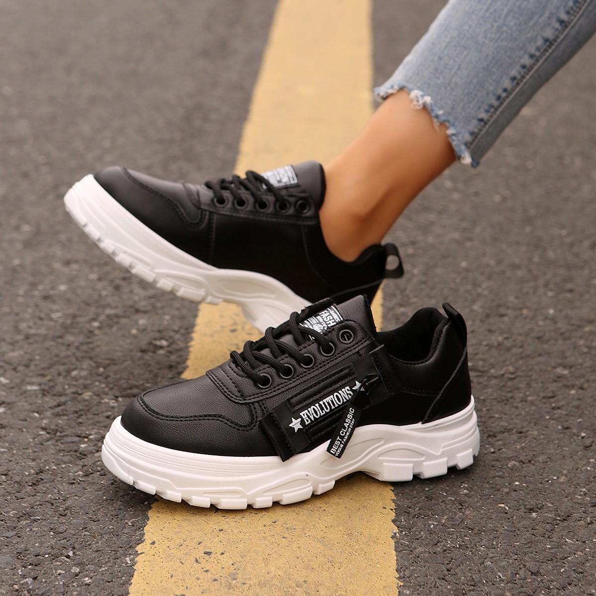 Damen Plateau Sneaker Frau Lässig Dad Schuhe Korb Weiblich Sport Schnürschuhe Vulkanisierte Schuhe 39 schwarz von Joom DACH