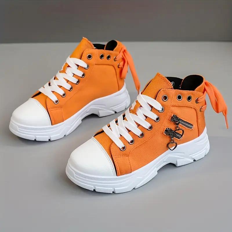 Damen Plateau-Sneakers, Schnür-High-Top-Schuhe mit Reißverschlussdetail, Lässige Allround-Sportschuhe Übergröße 37 orange von Joom DACH