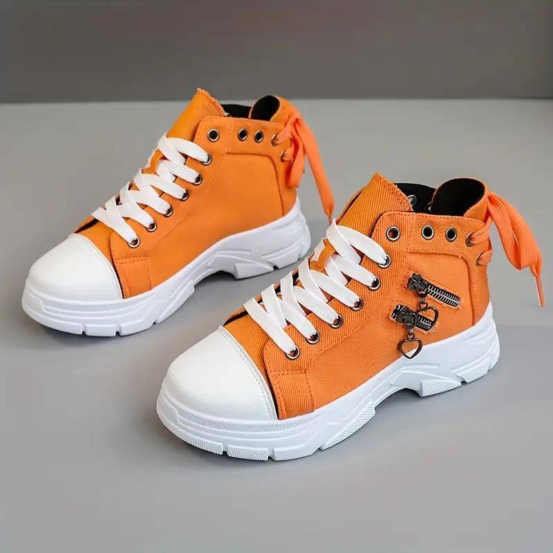 Damen Plateau-Sneakers, Schnür-High-Top-Schuhe mit Reißverschlussdetail, Lässige Allround-Sportschuhe Übergröße 37 orange Damen Plateau-Sneakers, Schnür-High-Top-Schuhe mit Reißverschlussdetail, Lässige Allround-Sportschuhe Übergröße 37 orange von Joom DACH