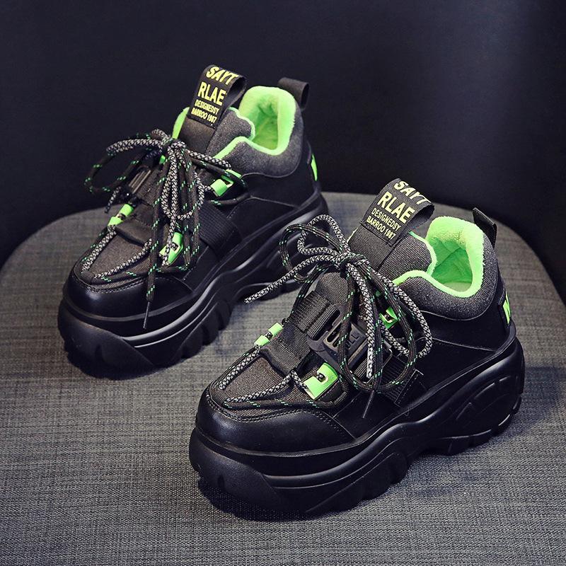 Damen Plateau-Sneakers Herbst Winter Warm halten Chunky Sneakers Damen Schnürschuhe Mode High Top Casual Walking Schuhe 39 von Joom DACH