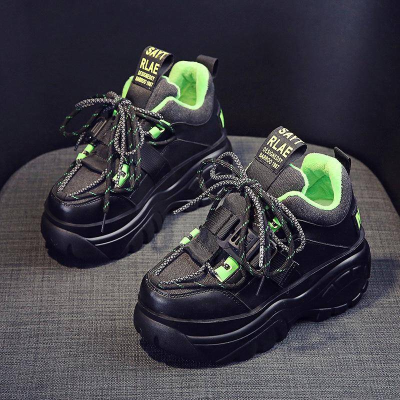 Damen Plateau-Sneakers Herbst Winter Warm halten Chunky Sneakers Damen Schnürschuhe Mode High Top Casual Walking Schuhe 39 von Joom DACH