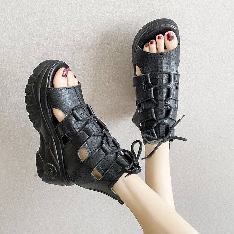 Damen Plateausandalen Hohl Atmungsaktive Stiefel Sommer Keilabsatz Mesh Fischmaul Schuhe 39 von Joom DACH