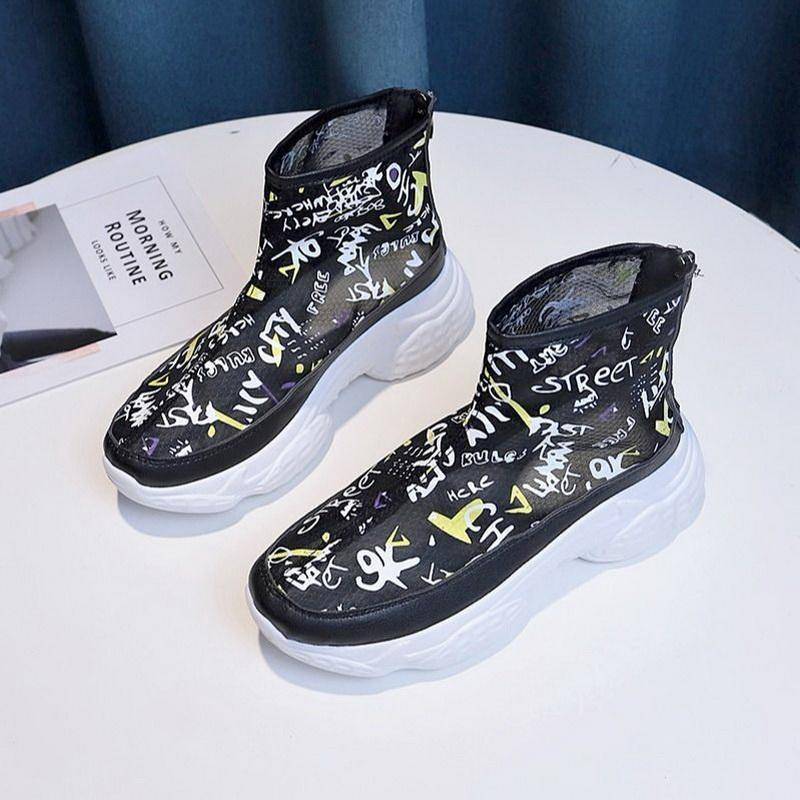 Damen Plateauschuhe Stiefeletten Damen Sommer INS Mesh Stiefel Atmungsaktive Damen Freizeitschuhe Runde Zehen Damen Chunky Sneakers 40 von Joom DACH