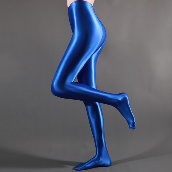 Damen Plus Size Blickdichte, elastische Strumpfhosen, glänzende Strümpfe, Strumpfhosen mit hoher Taille, Oberteil, glatte Strümpfe XL blau von Joom DACH