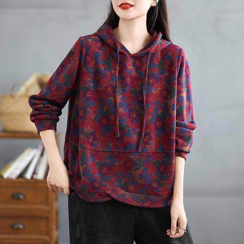 Damen Plus Size Langarm Lose Neue Herbst Casual Kapuzen Tops Tees Shirt T-Shirt Druck Pullover 2XL rot von Joom DACH