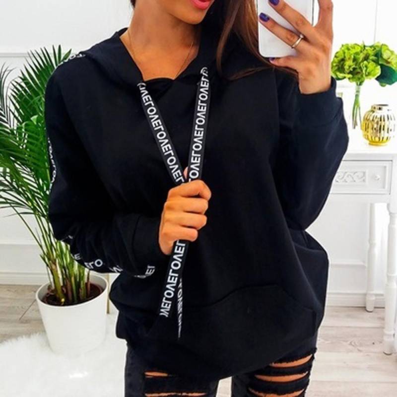 Damen Plus Size Langarm Solid Sweatshirt Kapuzenpullover Tops Shirt XXL schwarz von Joom DACH
