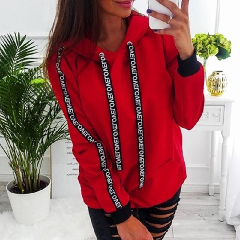 Damen Plus Size Langarm Solid Sweatshirt Kapuzenpullover Tops Shirt XXL rot von Joom DACH