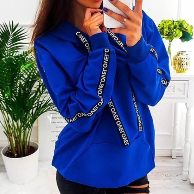 Damen Plus Size Langarm Solid Sweatshirt Kapuzenpullover Tops Shirt XXXL blau von Joom DACH