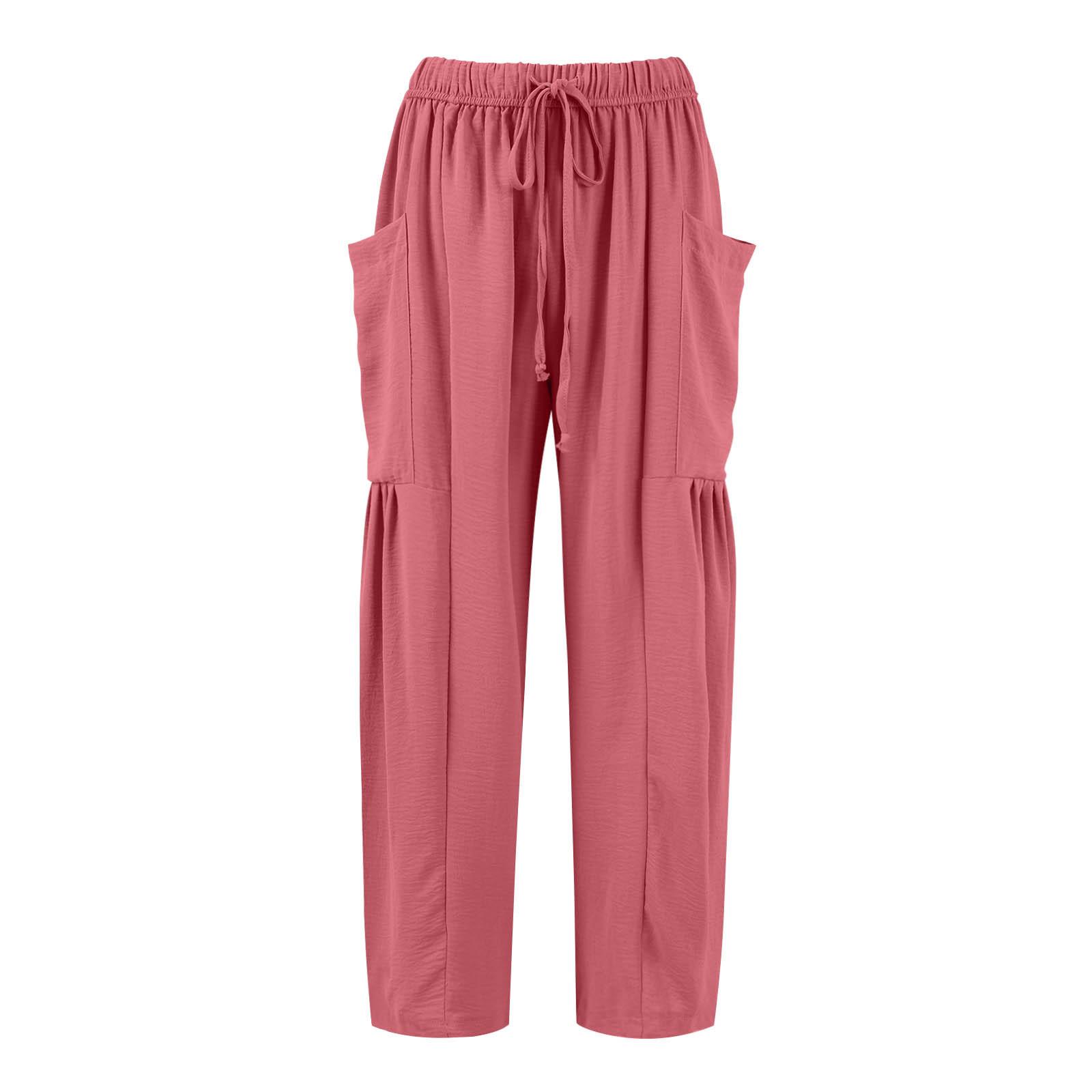 Damen Plus Size Leinenhose mit weitem Bein, mittlere Taille, Sommer-Baggy-Hose M von Joom DACH