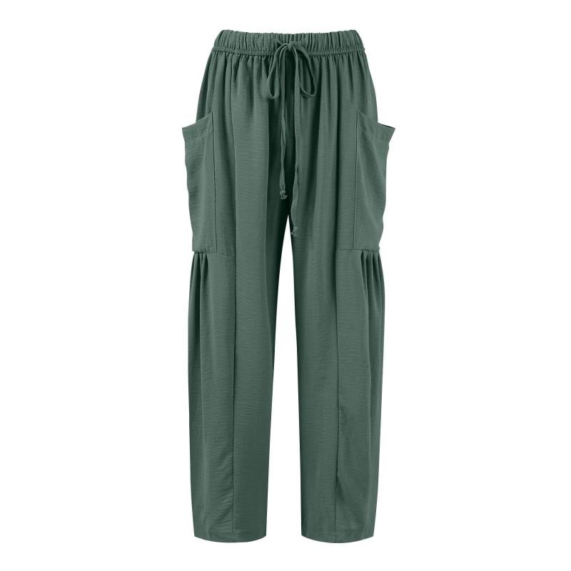 Damen Plus Size Leinenhose mit weitem Bein, mittlere Taille, Sommer-Baggy-Hose XL grün von Joom DACH