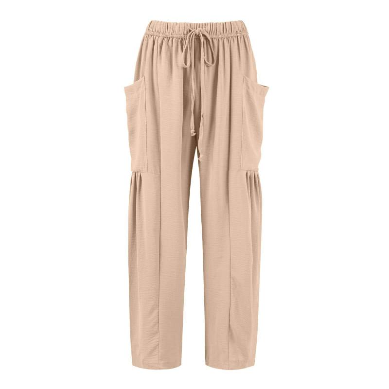 Damen Plus Size Leinenhose mit weitem Bein, mittlere Taille, Sommer-Baggy-Hose XL khaki von Joom DACH