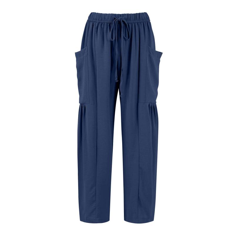 Damen Plus Size Leinenhose mit weitem Bein, mittlere Taille, Sommer-Baggy-Hose XXL dunkelblaue von Joom DACH