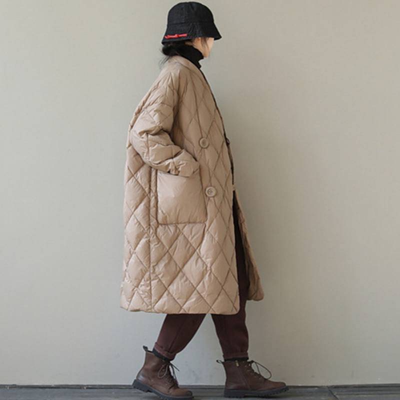 Damen Pufferjacke Mantel Locker Mittellang Gesteppt Gepolstert Parka Winter Warm Oberbekleidung L khaki von Joom DACH