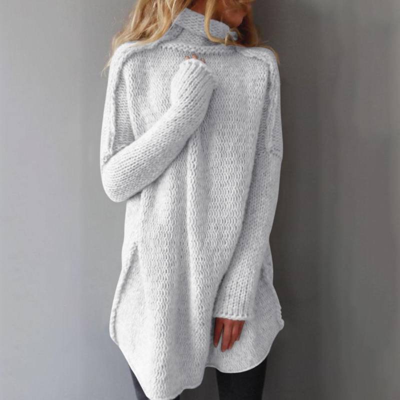 Damen-Pullover, locker, langärmelig, einfarbig, mit Florkragen, warmer Strickpullover S weiß von Joom DACH