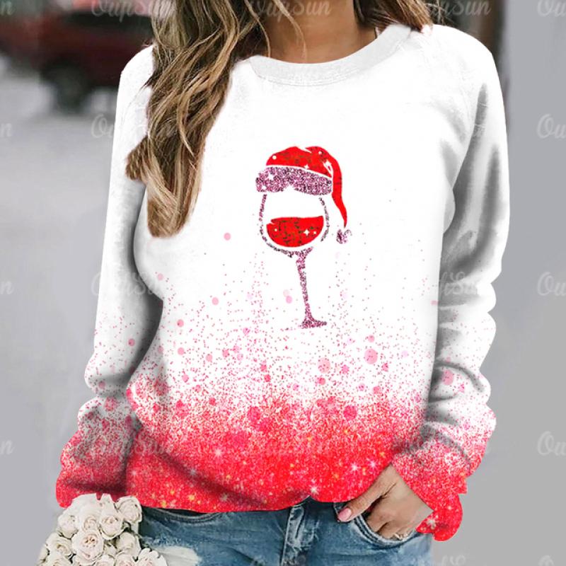 Damen Pullover Pullover Weihnachtsfeier Kleidung Herbst Neue Langarm T-Shirt Imitation Baumwolle O Hals Top Casual Sweatershirt 3XL von Joom DACH