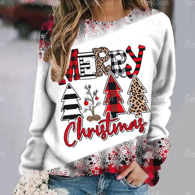 Damen Pullover Pullover Weihnachtsfeier Kleidung Herbst Neue Langarm T-Shirt Imitation Baumwolle O Hals Top Casual Sweatershirt 4XL von Joom DACH
