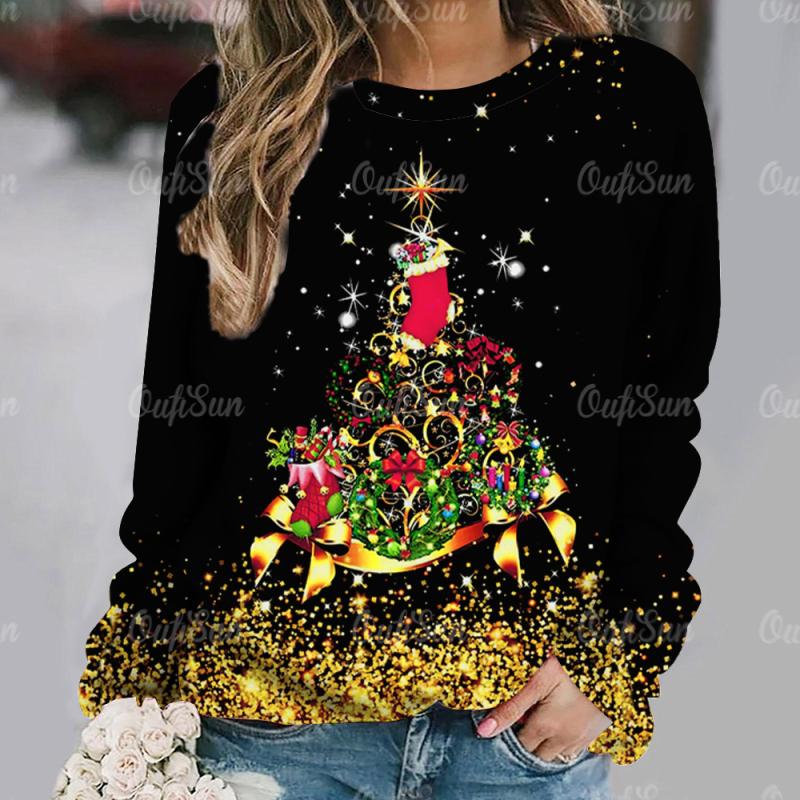 Damen Pullover Pullover Weihnachtsfeier Kleidung Herbst Neue Langarm T-Shirt Imitation Baumwolle O Hals Top Casual Sweatershirt 5XL von Joom DACH