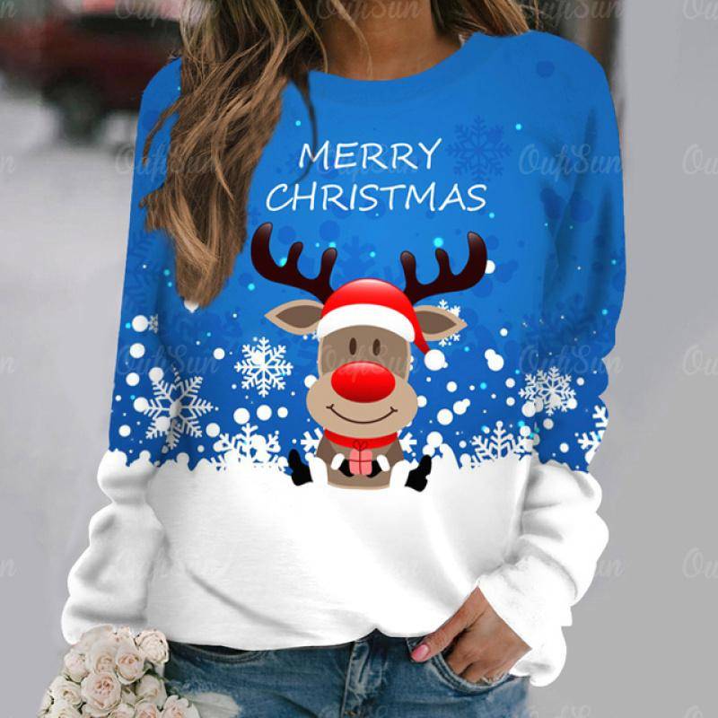 Damen Pullover Pullover Weihnachtsfeier Kleidung Herbst Neue Langarm T-Shirt Imitation Baumwolle O Hals Top Casual Sweatershirt L von Joom DACH