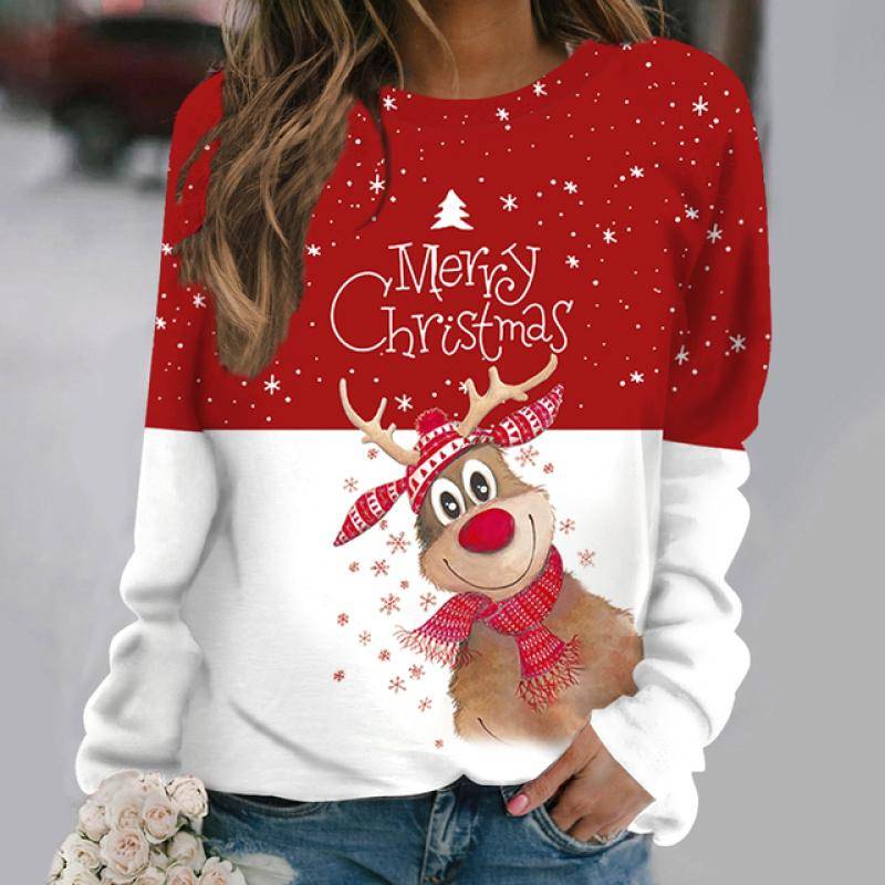 Damen Pullover Pullover Weihnachtsfeier Kleidung Herbst Neue Langarm T-Shirt Imitation Baumwolle O Hals Top Casual Sweatershirt L von Joom DACH