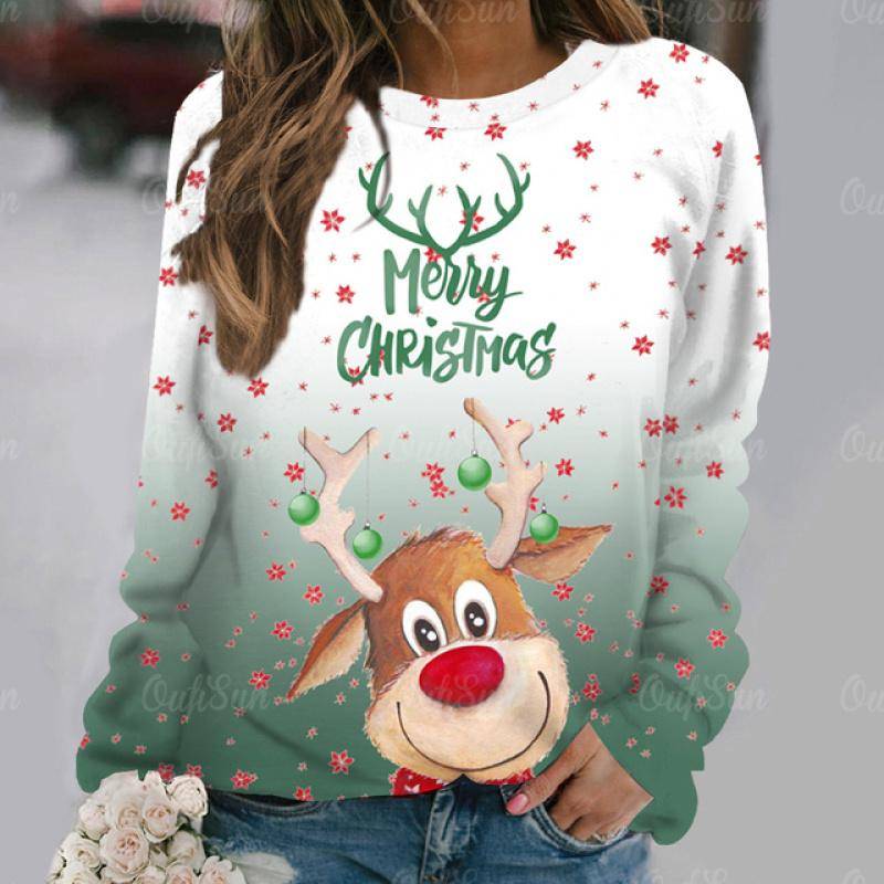 Damen Pullover Pullover Weihnachtsfeier Kleidung Herbst Neue Langarm T-Shirt Imitation Baumwolle O Hals Top Casual Sweatershirt S von Joom DACH