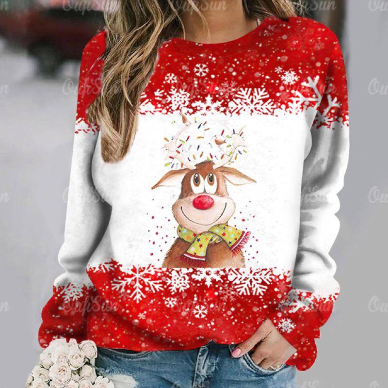Damen Pullover Pullover Weihnachtsfeier Kleidung Herbst Neue Langarm T-Shirt Imitation Baumwolle O Hals Top Casual Sweatershirt S von Joom DACH