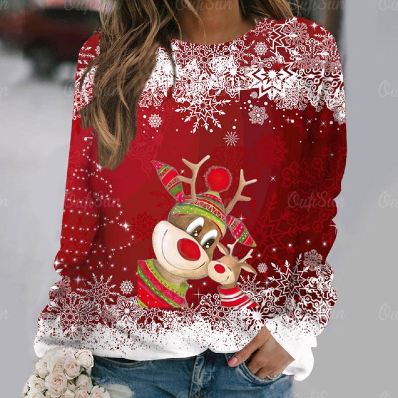 Damen Pullover Pullover Weihnachtsfeier Kleidung Herbst Neue Langarm T-Shirt Imitation Baumwolle O Hals Top Casual Sweatershirt XL von Joom DACH