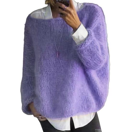 Damen Pullover Rundhals Langarm Locker Geschnitten Strickoberteile Atmungsaktiv Locker 2XL violett von Joom DACH