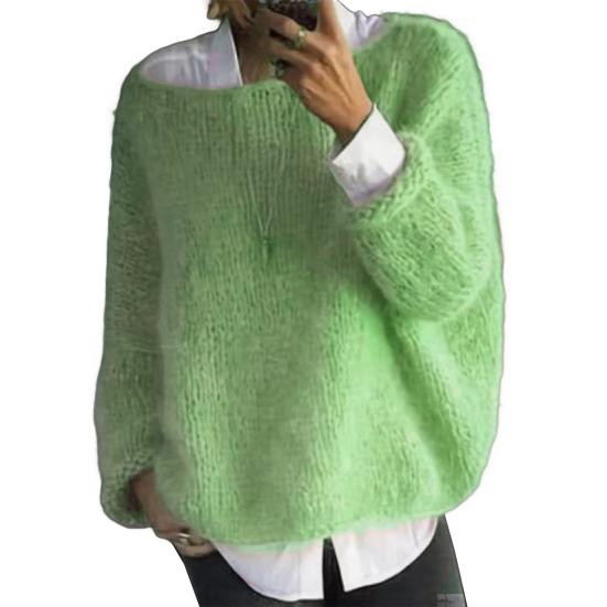 Damen Pullover Rundhals Langarm Locker Geschnitten Strickoberteile Atmungsaktiv Lockerer Saum Einfarbig Strickware M grün von Joom DACH