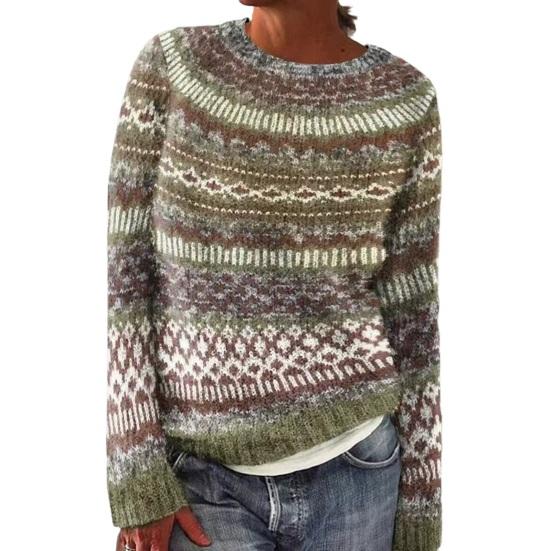 Damen Pullover Rundhals Langarm Patchwork Farbe Stricktops Lockerer Saum Bedruckte Strickwaren Winterkleidung S grün von Joom DACH