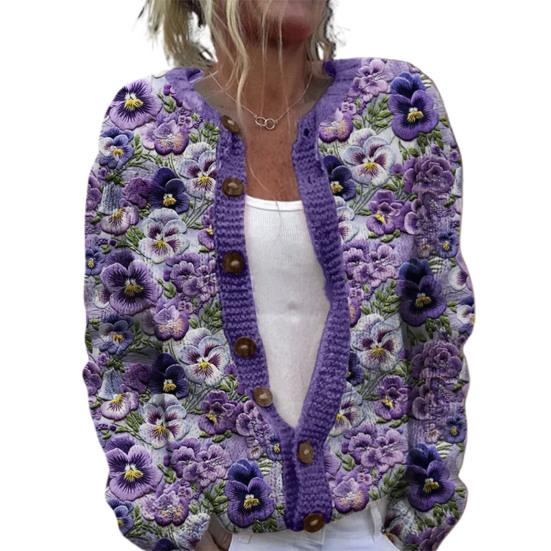 Damen Pullover Strickjacke Rundhals Langarm 3D Blumenmuster Button Up Strickjacke Verdickte warme Herbst Winter Tops L violett Damen Pullover Strickjacke Rundhals Langarm 3D Blumenmuster Button Up Strickjacke Verdickte warme Herbst Winter Tops L violett von Joom DACH