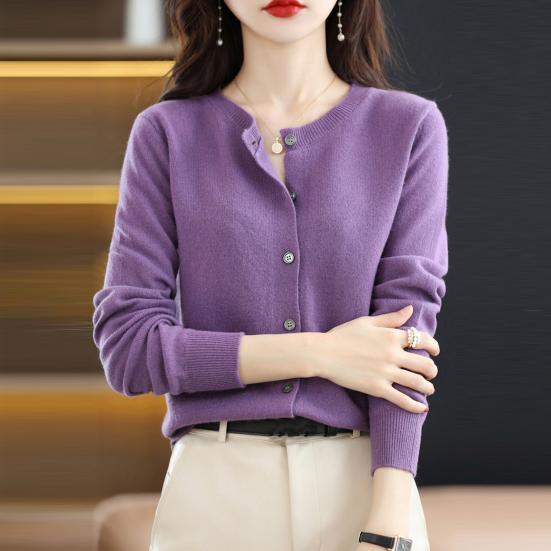 Damen Pullover Strickjacke Rundhals Langarm Kaschmirimitat Pullover Mantel Knöpfe Knopfleiste Strickoberbekleidung S violett von Joom DACH