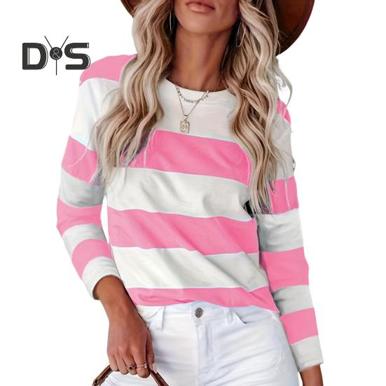 Damen Pullover Tops Farbblock Streifendruck Rundhals Langarm Sweatshirt Lässige Bluse Alltagskleidung M rosa von Joom DACH