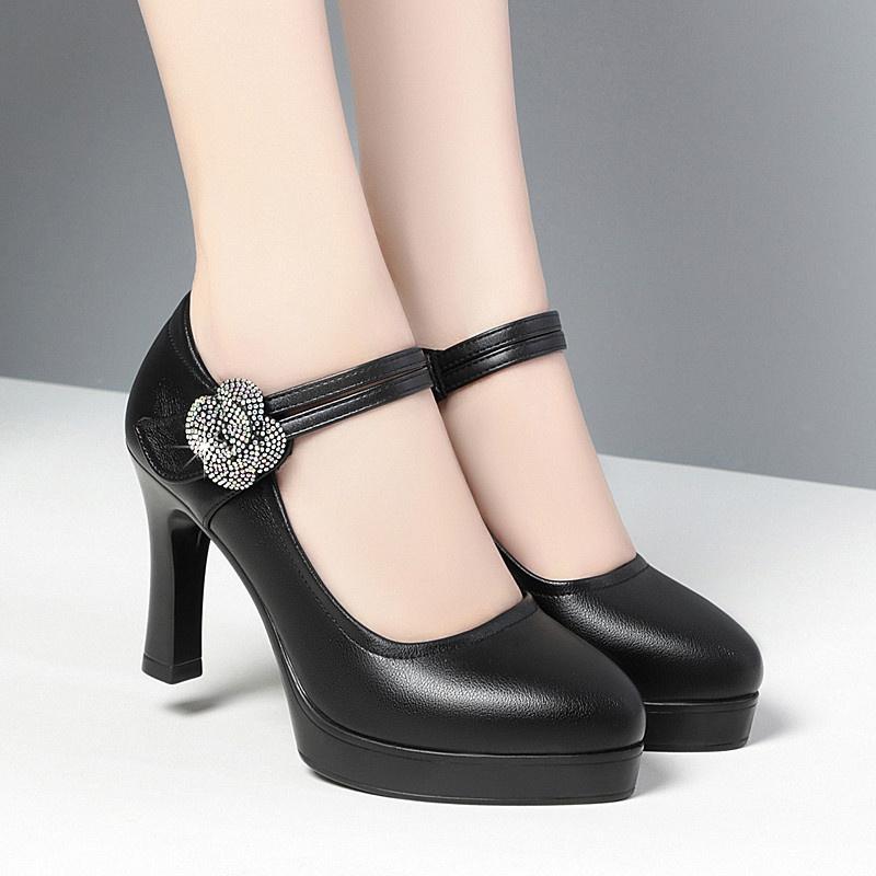 Damen Pumps Spitzschuh Büro Weiches Leder Blume Schnalle Riemen Plateau Hohe Absätze Vier Jahreszeiten Flachmündig Einzelne Schuhe 35 von Joom DACH