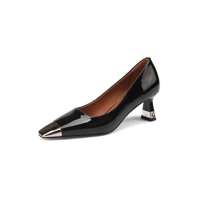 Damen Pumps aus Naturleder, 22–24,5 cm Länge, Obermaterial aus Rindsleder, Metall, quadratische Zehenpartie, elegante Stilettoabsatzschuhe, High Heels 34 schwarz von Joom DACH