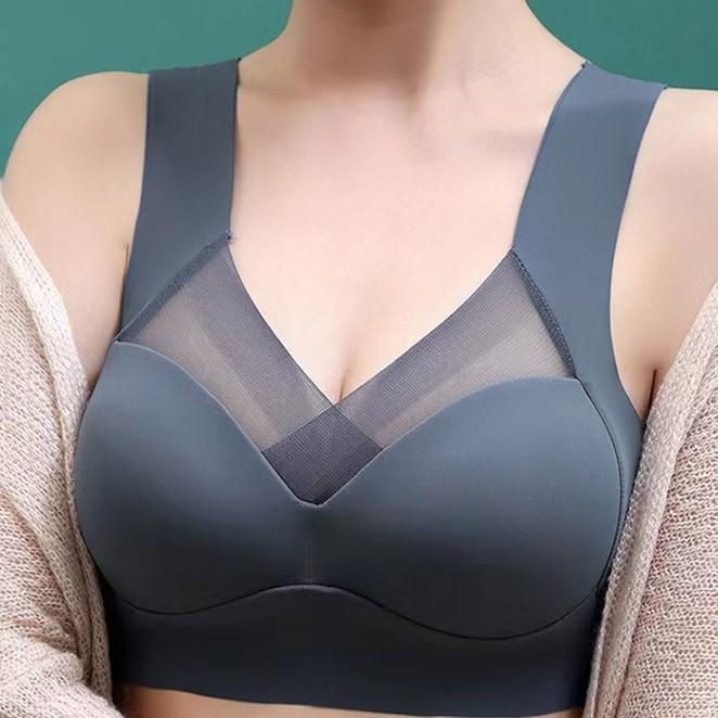 Damen Push-Up-BH mit Spitzen-BH, bügellos, geraffter Komfort, V-Ausschnitt, einteiliger Bralette 40BCD blau von Joom DACH