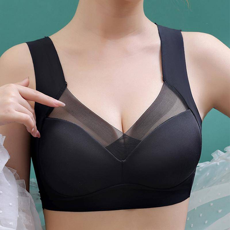 Damen Push-Up-BH mit Spitzen-BH, bügellos, geraffter Komfort, V-Ausschnitt, einteiliger Bralette 40BCD schwarz von Joom DACH