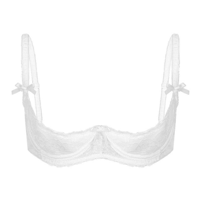 Damen Push-Up-Bügel-BH, 1/2-Körbchen, Spitzenunterwäsche mit Schwammpolsterung, verstellbare Trägerunterstützung 5XL weiß von Joom DACH