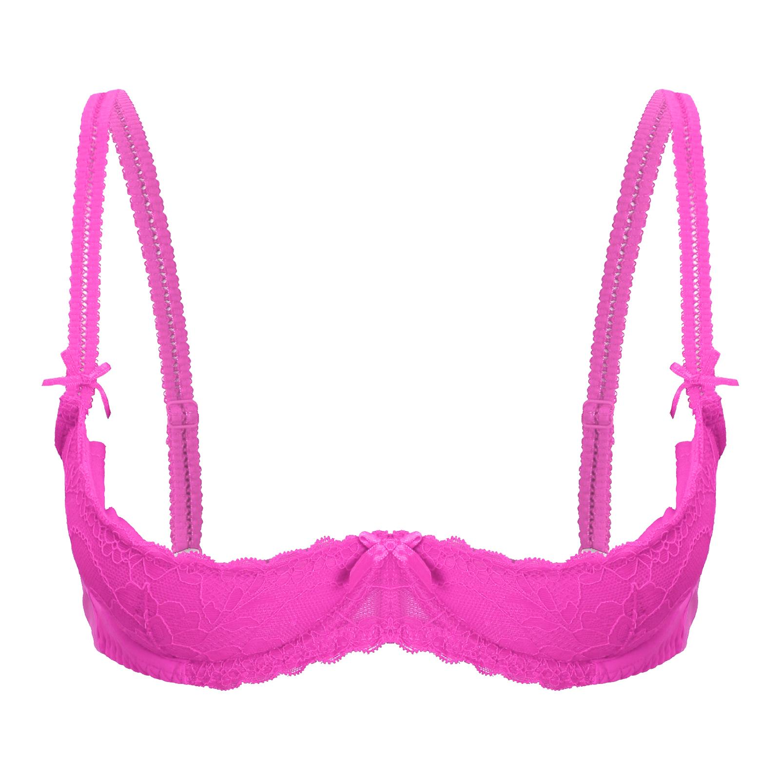 Damen Push-Up-Bügel-BH, 1/2-Körbchen, Spitzenunterwäsche mit Schwammpolsterung, verstellbare Trägerunterstützung 5XL hellrosa von Joom DACH