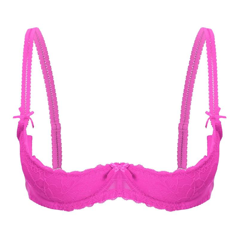 Damen Push-Up-Bügel-BH, 1/2-Körbchen, Spitzenunterwäsche mit Schwammpolsterung, verstellbare Trägerunterstützung 5XL hellrosa von Joom DACH