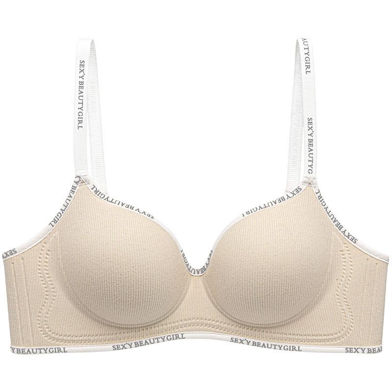 Damen Push-up Nahtloser BH Verdickte Schwammpolster Weicher Halt Kabellos Bralette L beige von Joom DACH