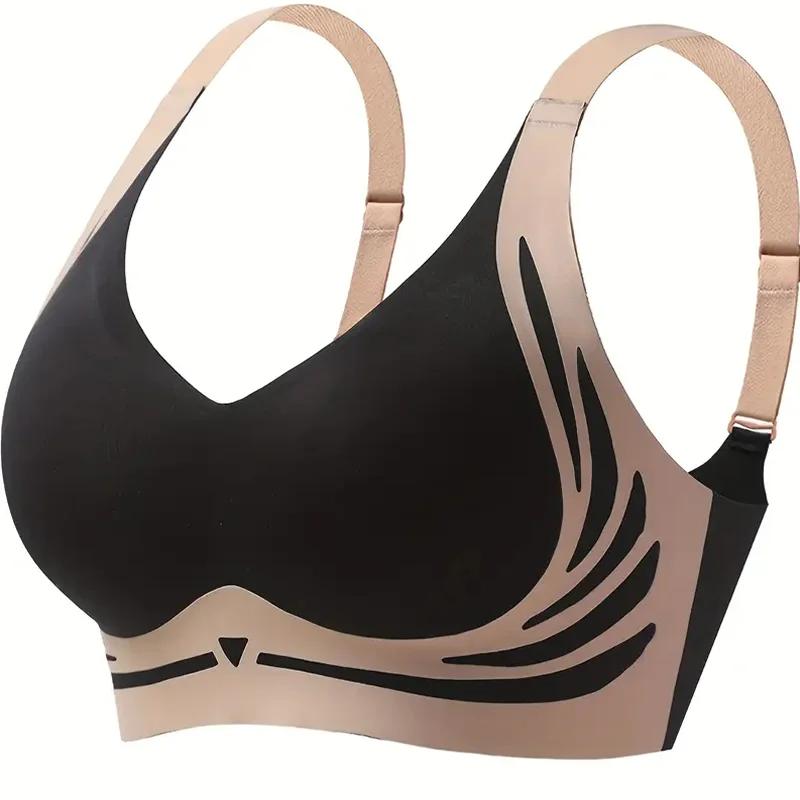 Damen Push-up Raffung Bügelloser BH Damen Gesammelt Hoch Weiche Unterstützung Verstellbare Unterwäsche Anti-Erschlaffung Nahtloser Lift-up BH M-2XL 4XL schwarz von Joom DACH