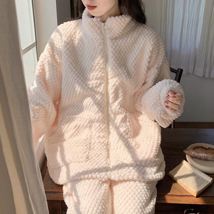 Damen Pyjama Frauen Winter Pyjama Set Fleece Pyjamas Nachtwäsche Dicken Warmen Samt Weibliche Homewear Anzug Nette Süße Pijama M von Joom DACH