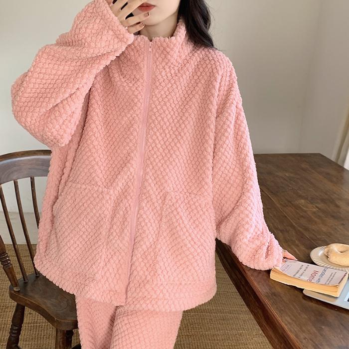 Damen Pyjama Frauen Winter Pyjama Set Fleece Pyjamas Nachtwäsche Dicken Warmen Samt Weibliche Homewear Anzug Nette Süße Pijama XL von Joom DACH