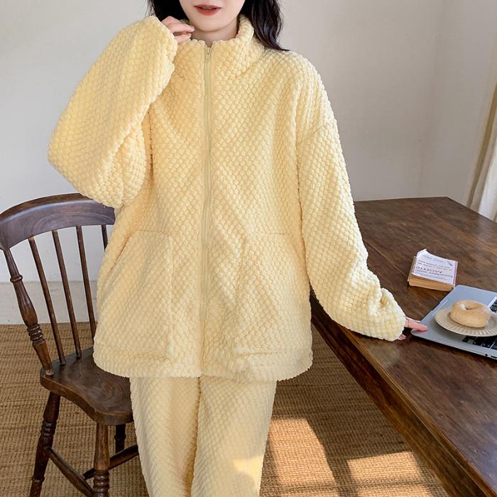 Damen Pyjama Frauen Winter Pyjama Set Fleece Pyjamas Nachtwäsche Dicken Warmen Samt Weibliche Homewear Anzug Nette Süße Pijama XXL von Joom DACH