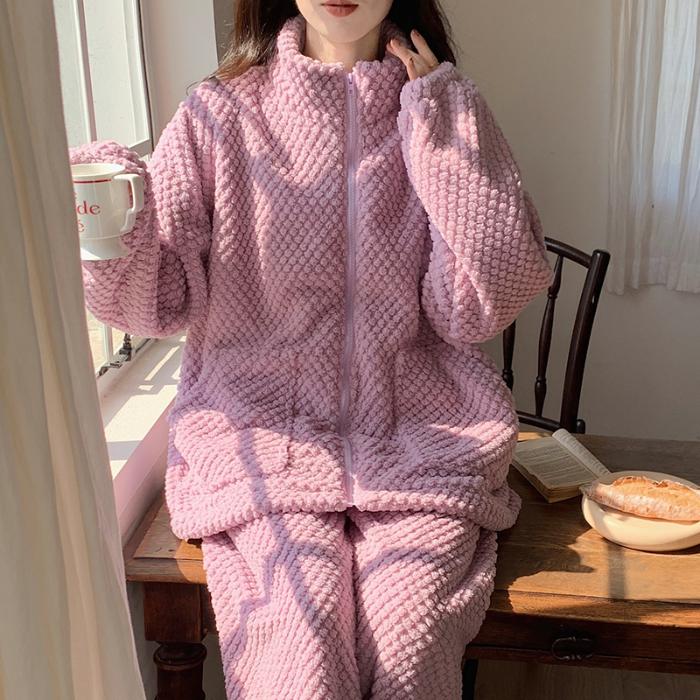 Damen Pyjama Frauen Winter Pyjama Set Fleece Pyjamas Nachtwäsche Dicken Warmen Samt Weibliche Homewear Anzug Nette Süße Pijama XXL von Joom DACH