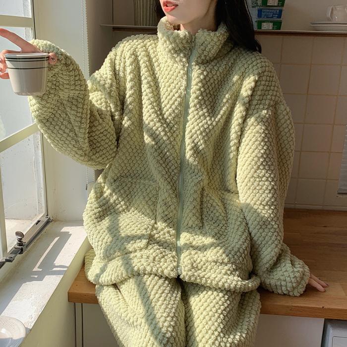 Damen Pyjama Frauen Winter Pyjama Set Fleece Pyjamas Nachtwäsche Dicken Warmen Samt Weibliche Homewear Anzug Nette Süße Pijama XXL von Joom DACH